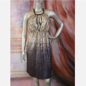 $2995 New with Tags STELLA MCCARTNEY Brown Gold Metal Sequin Halter Dress 10